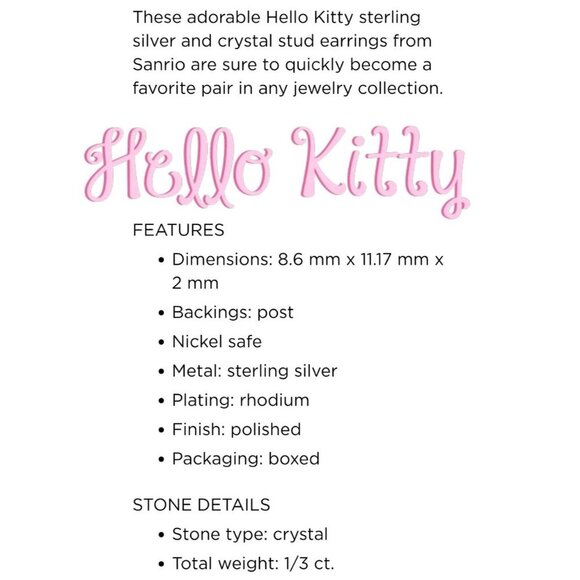 Hello Kitty Crystal Stud Earrings | Sterling Silver Girls' Inner Child Healing - Picture 8 of 8